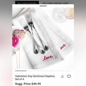 BNWT Williams Sonoma Valentine's Day Sentiment Linen Napkins Set